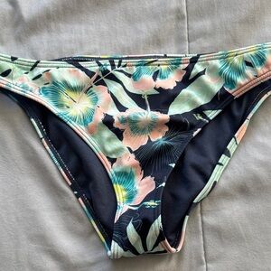 Roxy Navy Floral Bikini Bottom with Mint & Peach Accents